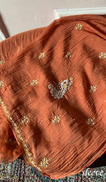 Orange Pure Mul Chanderi Chikankari 3 Pc Unstitched Suit Set