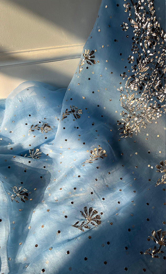 Marifa Women's Lakhnavi Handcrafted Pure Organza Chikankari Unstitched Kurta And Dupatta Set- HONC0294044