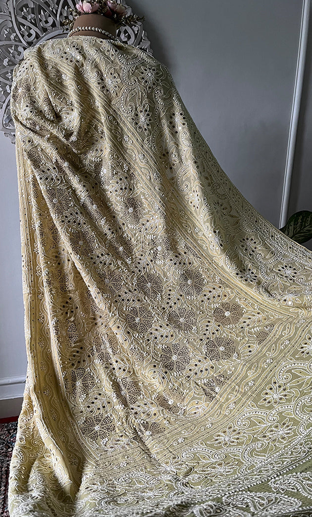 Women's Lakhnavi Handcrafted Bridal Pure Georgette Chikankari Lehenga Set - HONC0271838