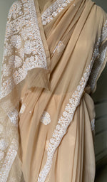 Load image into Gallery viewer, Women&#39;s Lakhnavi Handcrafted Faux-Georgette Chikankari Saree - HONC0228984
