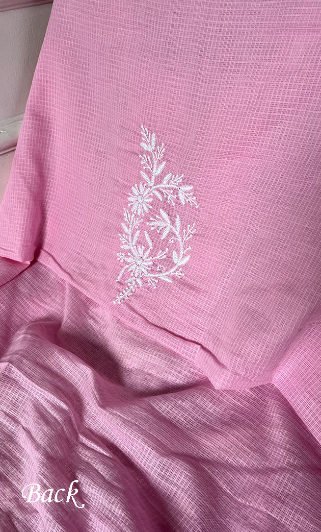 Women's Lucknowi Handcrafted Kota Cotton Chikankari Unstitched Kurta And Dupatta Set - HONC0325526