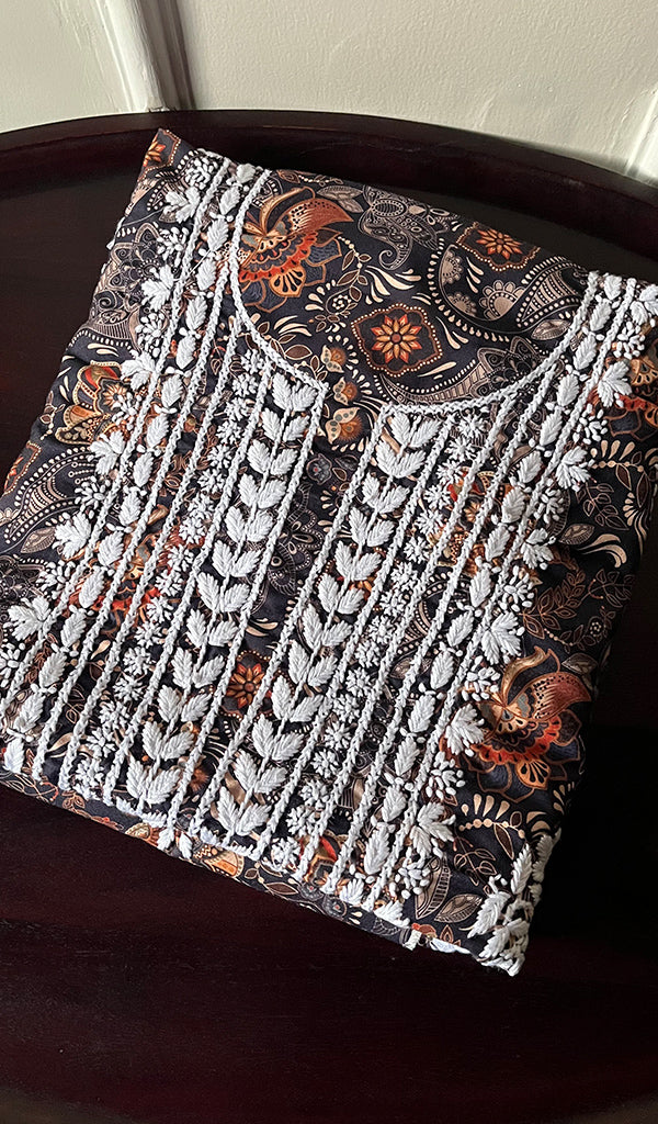 Women's Lakhnavi Handcrafted Cotton Chikankari Unstitched Kurti Fabric - HONC0268840