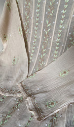 Load image into Gallery viewer, Women's Lucknowi Handcrafted Mul Chanderi Semi - stitched Chikankari Anarkali Full Set - HONC0371981