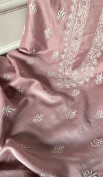 Load image into Gallery viewer, Women's Lucknowi Handcrafted Chanderi Silk Unstitched Chikankari Kurta and Dupatta Set- HONC0288466