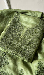 Load image into Gallery viewer, Women&#39;s Lakhnavi Handcrafted Tussar Silk Chikankari Full Suit Material -  HONC0269545

