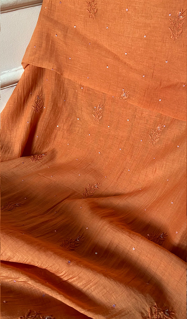 Women's Lakhnavi Handcrafted Mul Chanderi Unstitched Chikankari Full Suit Material - HONC0328109