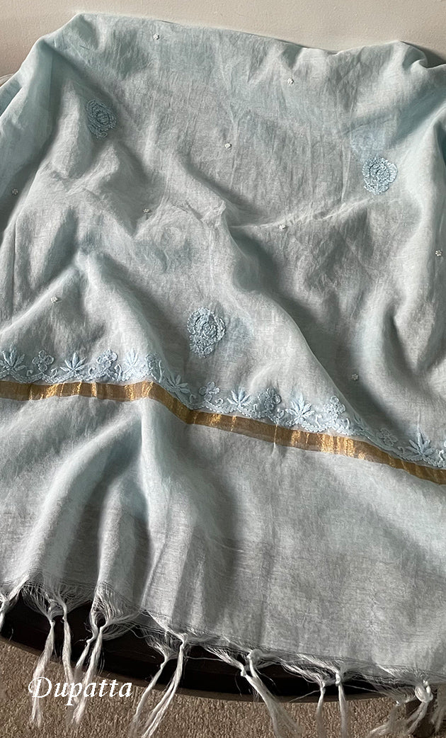 Women's Lakhnavi Handcrafted Mul Chanderi Chikankari Full Suit Material - HONC0287087