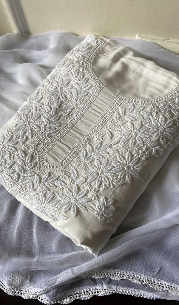 Women's Lakhnavi Handcrafted Modal Cotton Chikankari Suit Material - HONC0275947