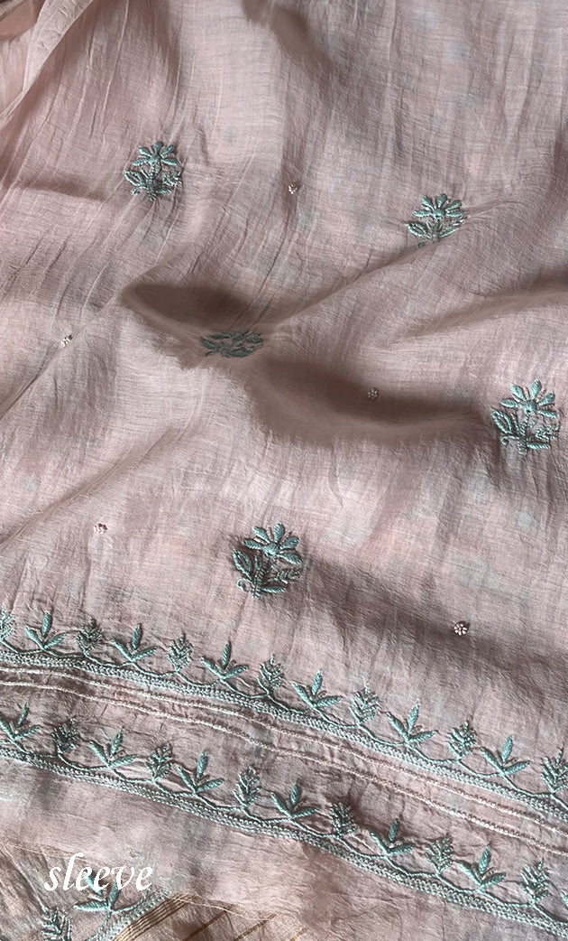 Women's Lakhnavi Handcrafted Mul Chanderi Unstitched Kurta And Dupatta Set - HONC0278918