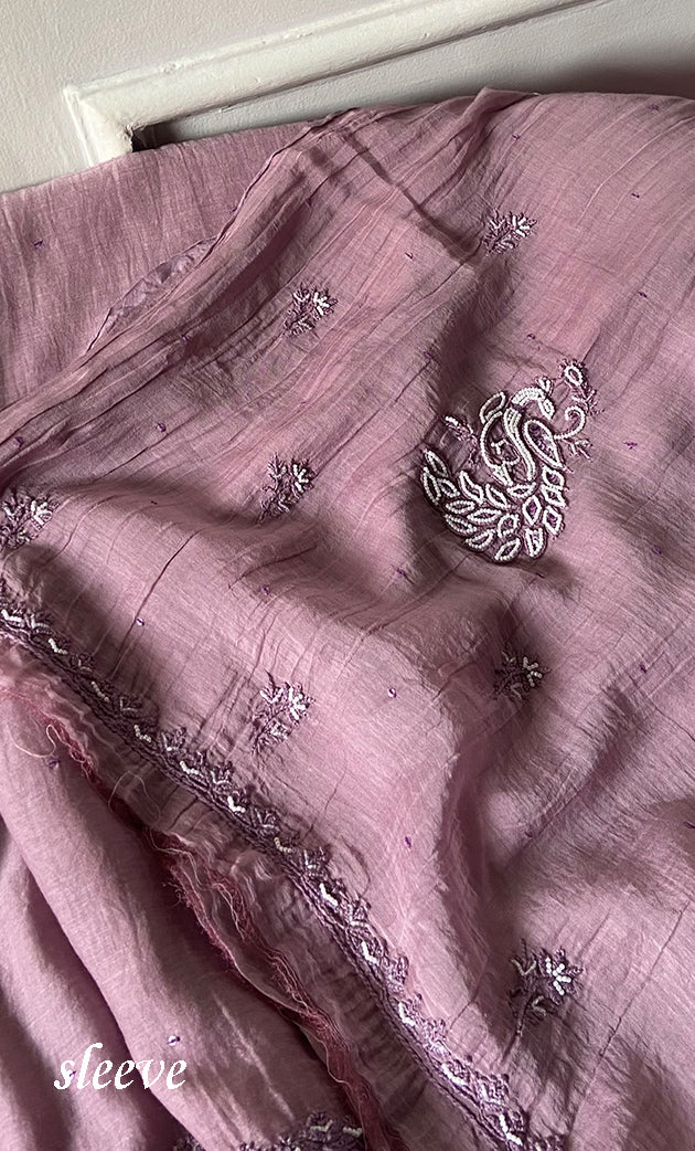 Shirin Women's Lakhnavi Handcrafted Mul Chanderi Unstitched Chikankari Full Suit Material - HONC0339566