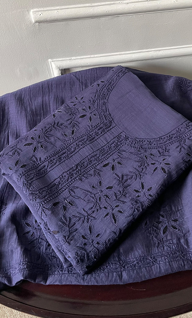 Women's Lakhnavi Handcrafted Mul Chanderi UnStitched Kurta And Dupatta Set - HONC0312992