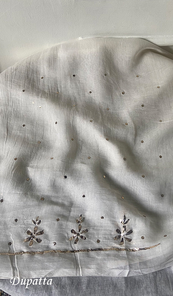 Women's Lakhnavi Handcrafted Mul Chanderi Unstitched Kurta And Dupatta Set - HONC0337819