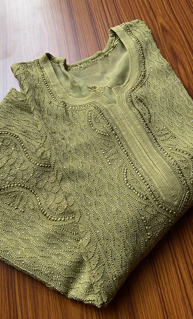 Yusra Women's Lakhnavi Handcrafted Viscose Georgette Chikankari Kurti - HONC0261382