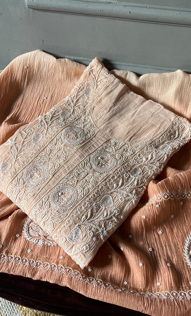 Tripty Women's Lakhnavi Handcrafted Mul Chanderi Semi - Stitched Anarkali And Dupatta Set - HONC0305939