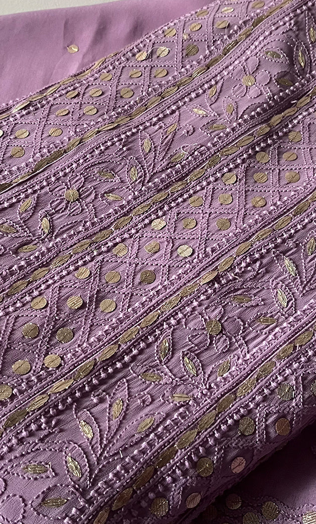 Women's Lakhnavi Handcrafted Viscose Georgette Semi - Stitched Chikankari Anarkali  3pc Set - HONC0321813