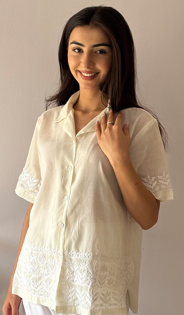 Women's Lakhnavi Handcrafted Cotton Chikankari Top - HONC0354102