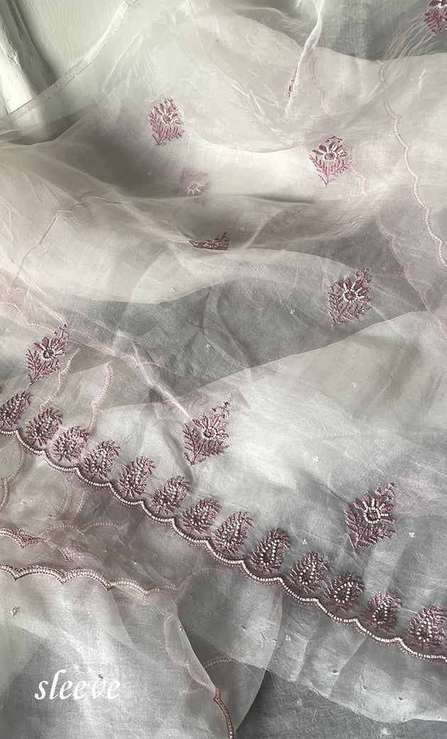 Mehnaj Women's Lakhnavi Handcrafted Pure Organza Chikankari Unstitched Kurta And Dupatta Set- HONC0316110