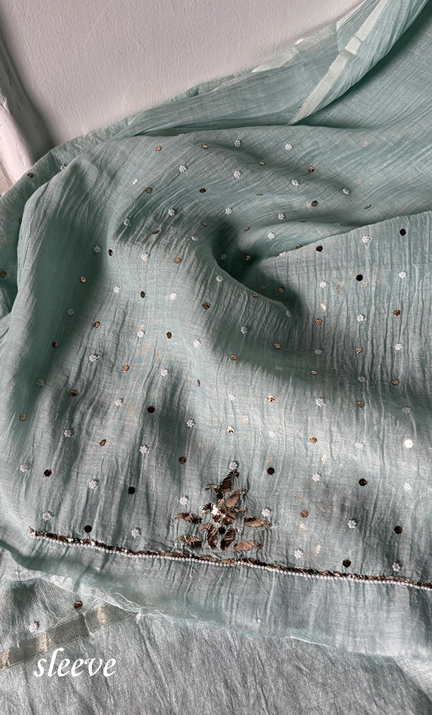 Women's Lakhnavi Handcrafted Mul Chanderi Unstitched Chikankari Full Suit Material - HONC0320708