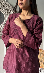 Load image into Gallery viewer, Imara Women's Lakhnavi Handcrafted Chanderi Silk Chikankari Top And Pant Set - HONC0340440
