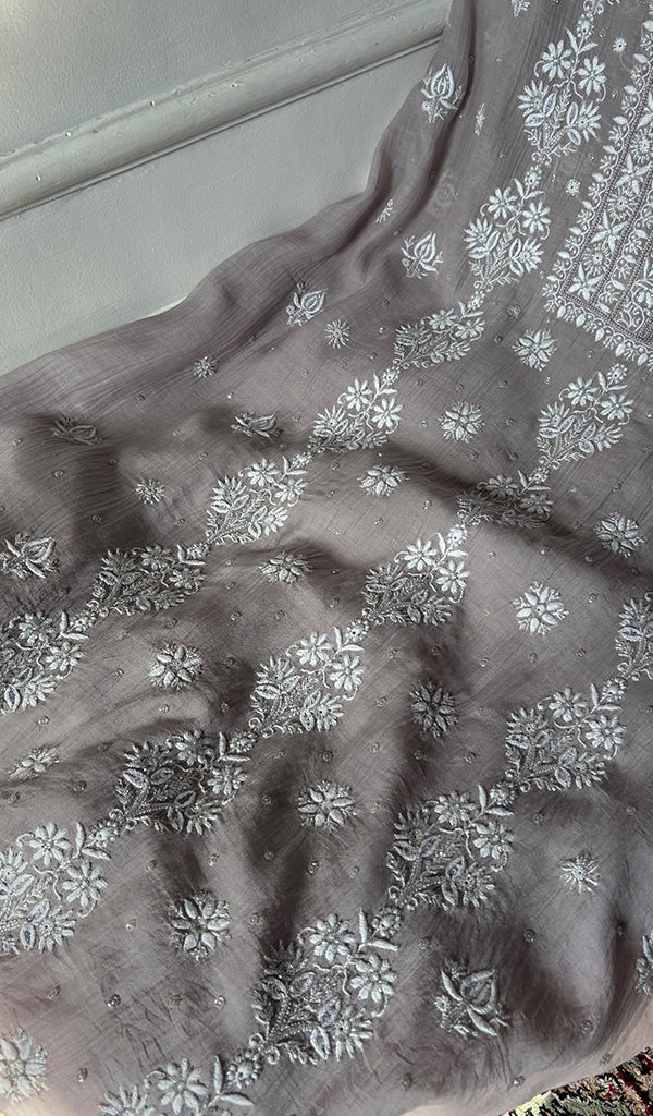 Women's Lakhnavi Handcrafted Mul Chanderi Unstitched Kurta And Dupatta Set - HONC0374450