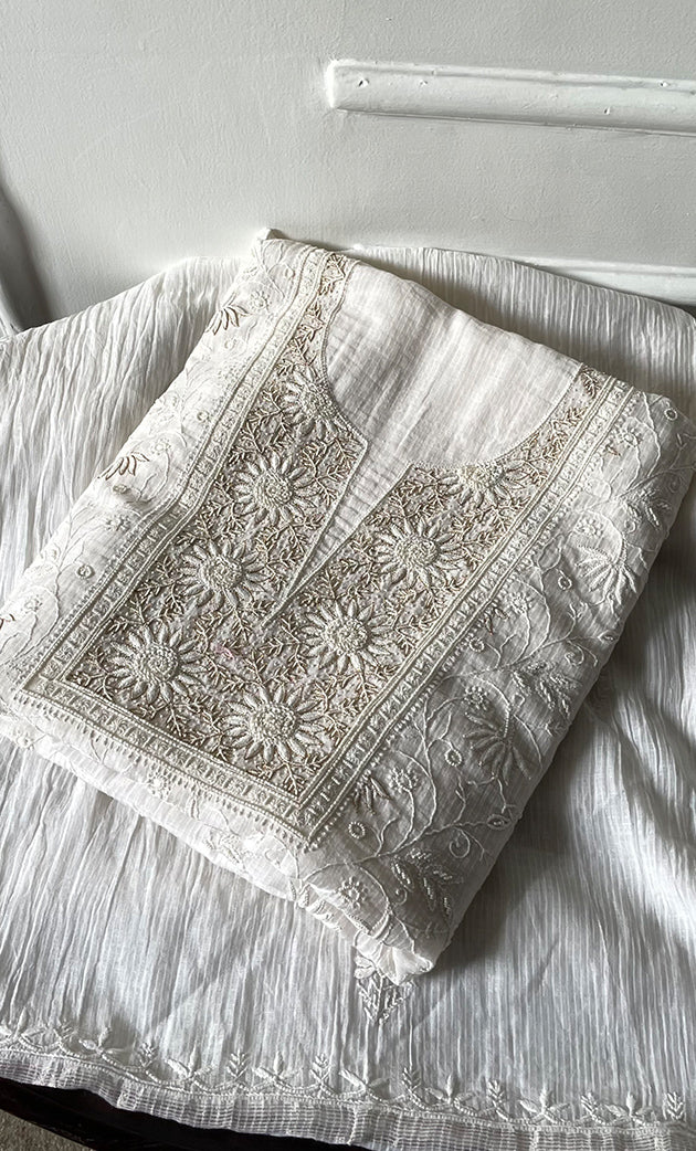 Women's Lakhnavi Handcrafted Maheshwari Mul Chanderi Kurta And Dupatta Set - HONC0312962