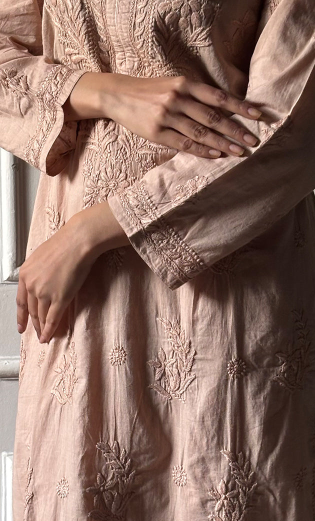 Women's Lakhnavi Handcrafted Cotton Chikankari Kurta And Palazzo Set - HONC0320564