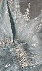 将图像加载到图库查看器中， Women's Lakhnavi Handcrafted Mul Chanderi Semi - stitched Chikankari Full Suit Material - HONC0333495