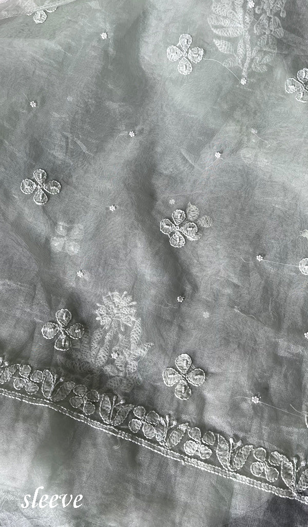 Women's Lakhnavi Handcrafted Organza Chikankari Unstitched Full Suit Material - HONC02712100