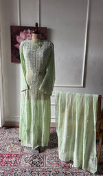 Load image into Gallery viewer, Women's Lakhnavi Handcrafted Mul Chanderi Semi - Stitched Kurta And Dupatta Set - HONC0348596