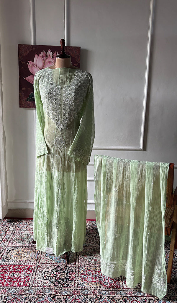 Women's Lakhnavi Handcrafted Mul Chanderi Semi - Stitched Kurta And Dupatta Set - HONC0348596