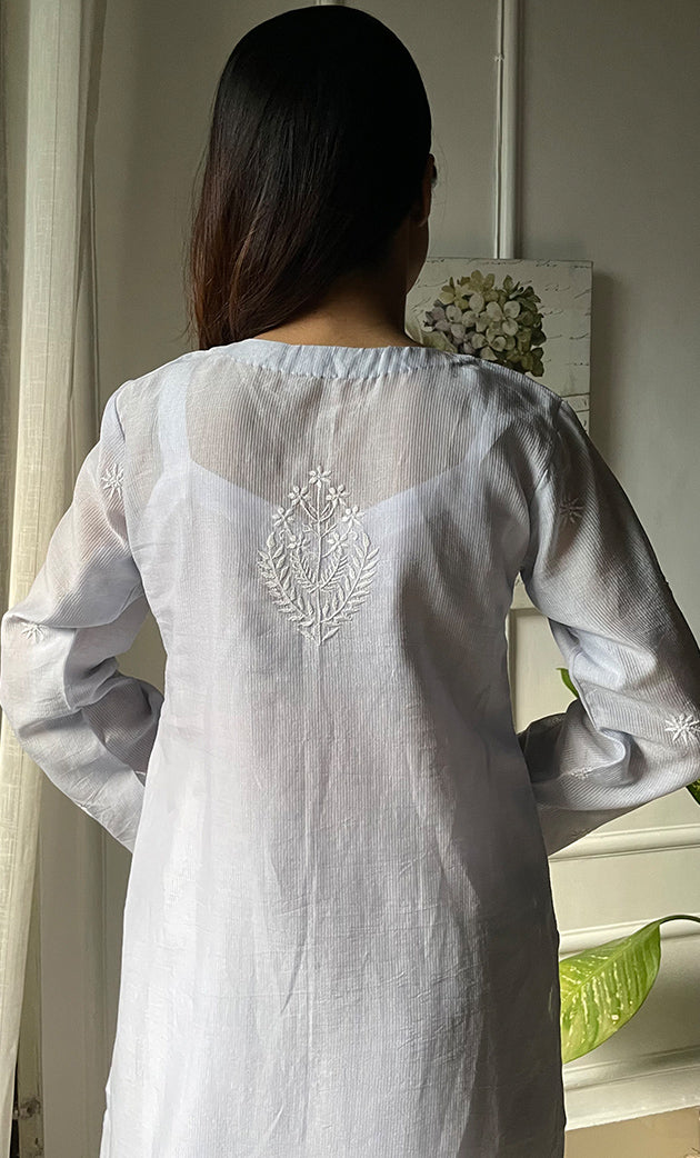 Amayra Women's Lucknowi Handcrafted Maheshwari Mul Chanderi Chikankari Kurti - HONC0300053