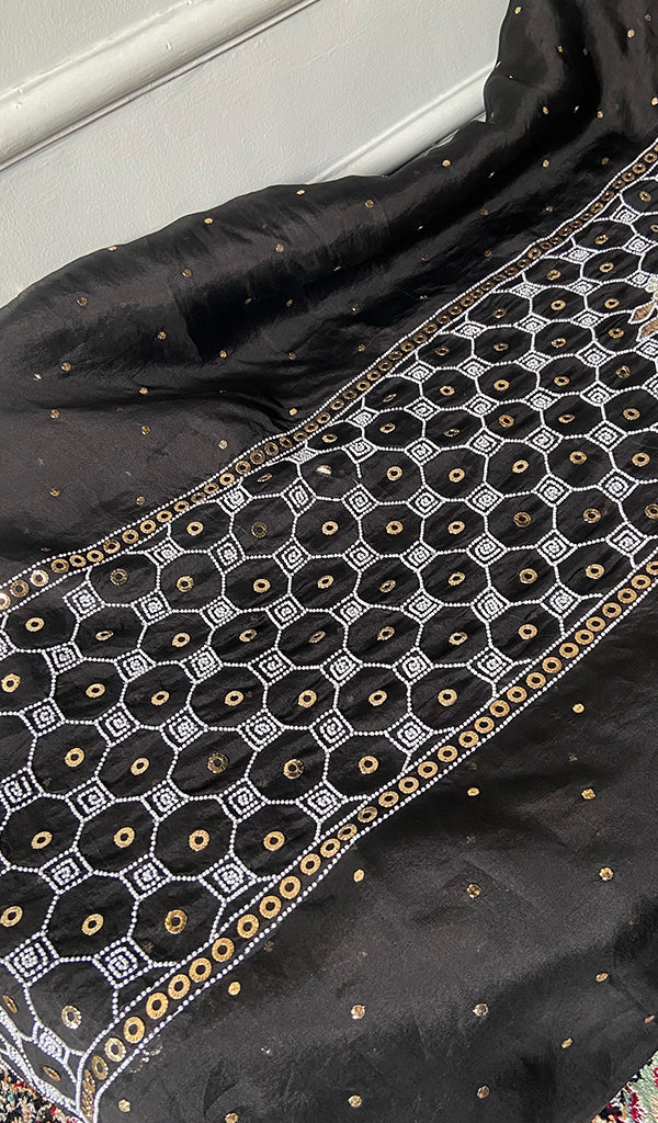 Women's Lakhnavi Handcrafted Pure Organza  Silk Chikankari Unstitched Full Suit Material - HONC0313611