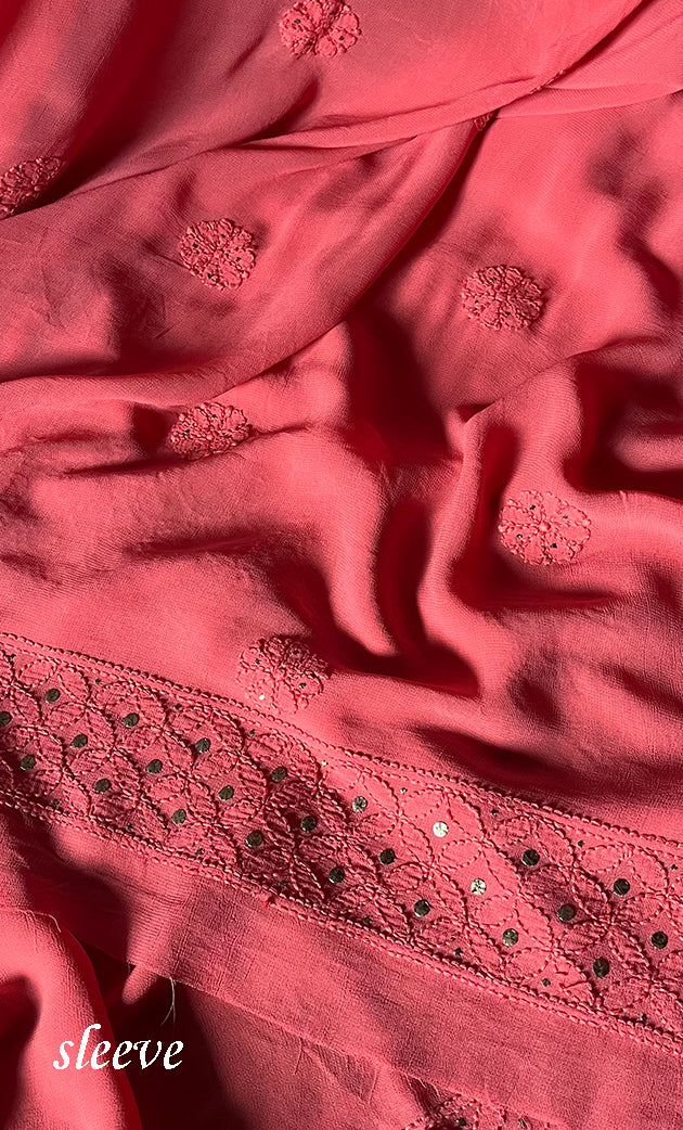 Women's Lakhnavi Handcrafted Viscose Georgette Chikankari Full Suit Material - HONC0271103