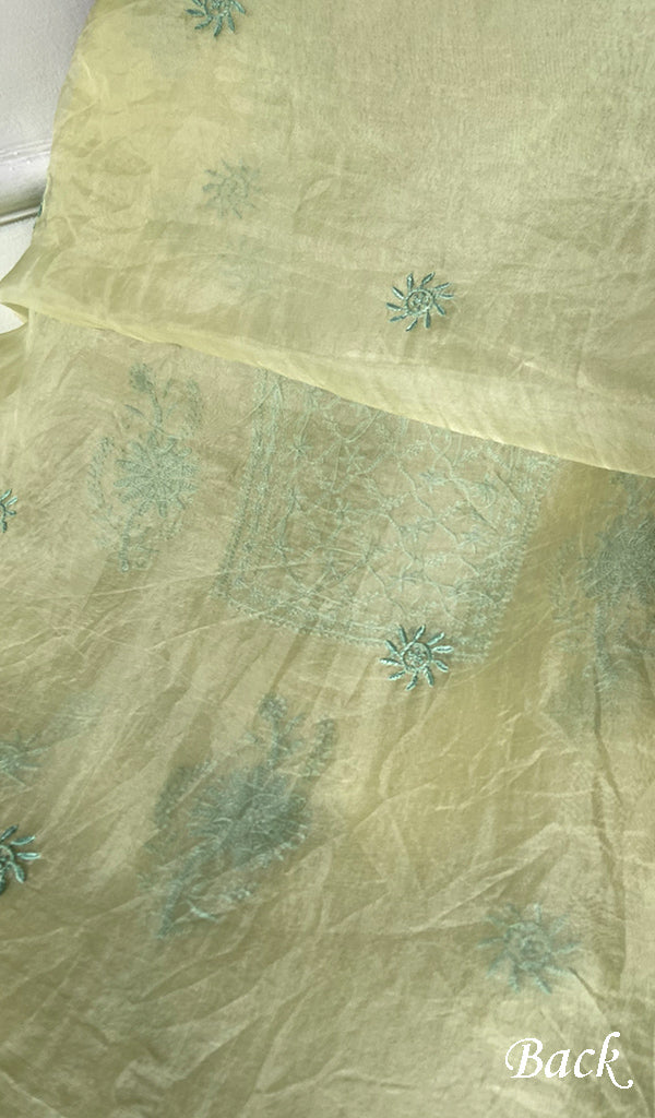 Women's Lakhnavi Handcrafted Pure Organza Chikankari Unstitched Kurta And Dupatta Set- HONC0365701