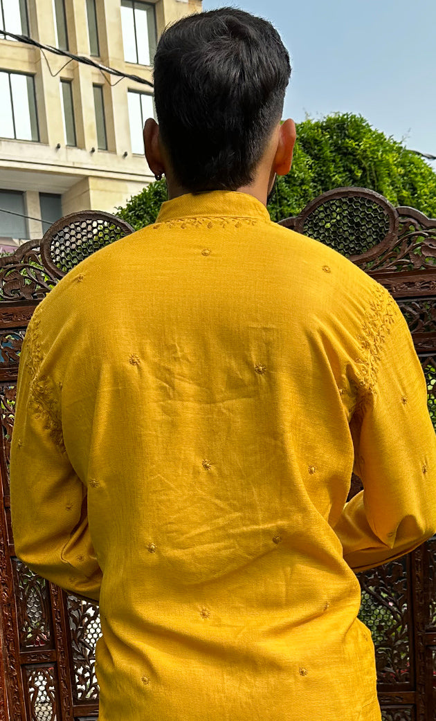 Men's Lucknowi Handcrafted Cotton Chikankari Kurta - HONC0324726