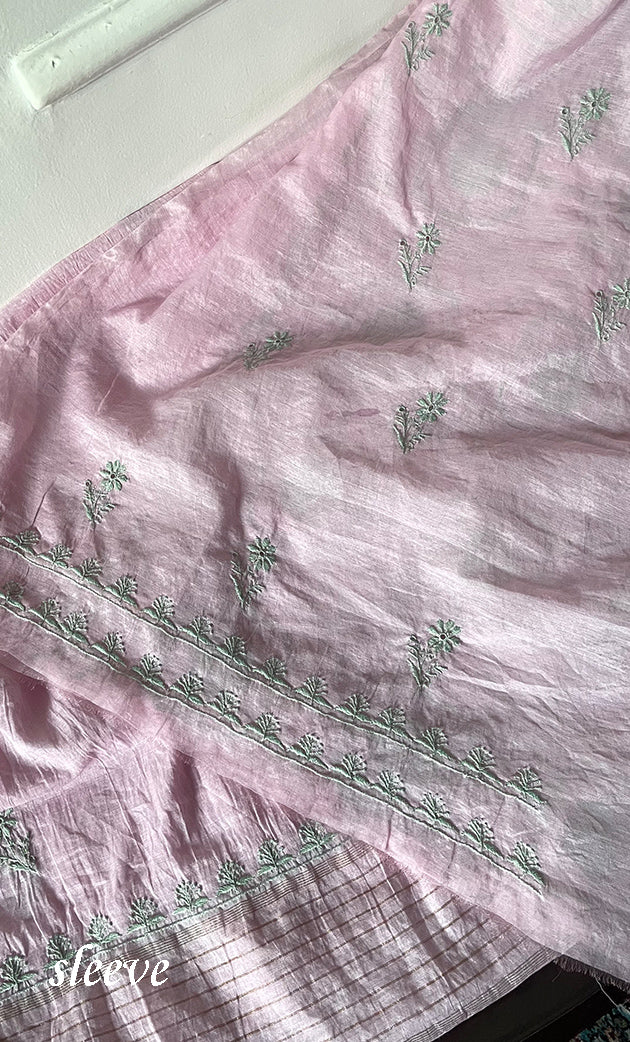 Women's Lakhnavi Handcrafted Mul Chanderi Unstitched Chikankari Full Suit Material - HONC0319506