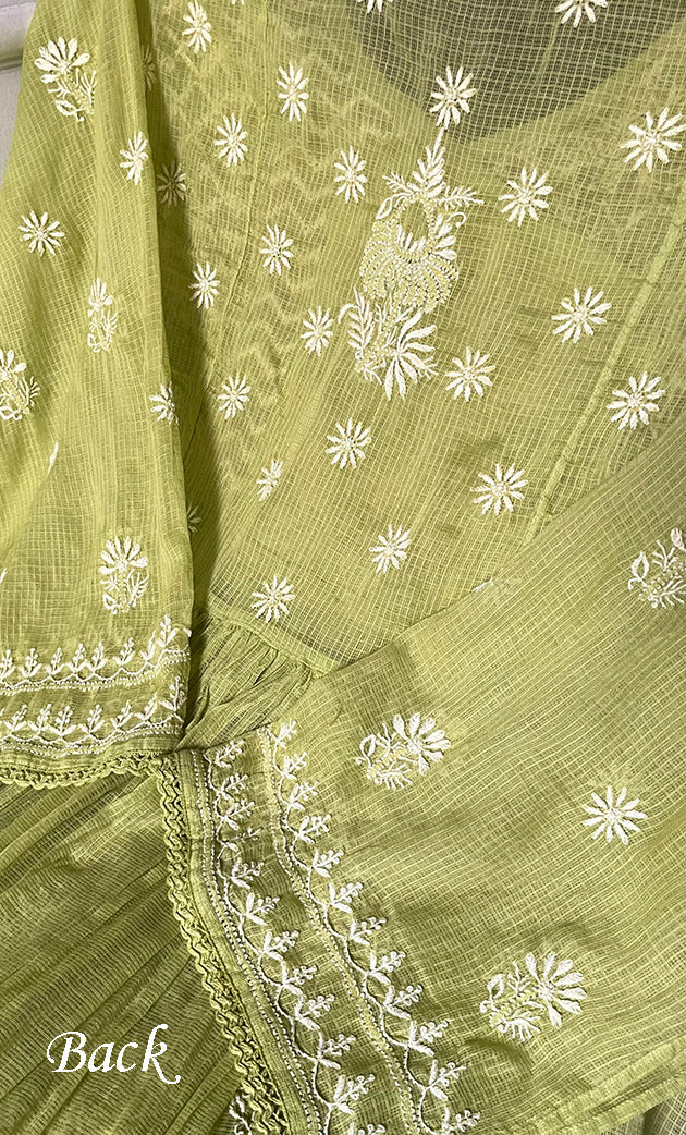 Naaz Women's Lucknowi Handcrafted Kota Chanderi Chikankari Semi Stitched Kurta And Dupatta Set - HONC0322002