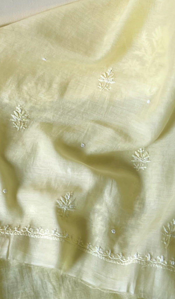Women's Lakhnavi Handcrafted Mul Chanderi Chikankari Full Suit Material - HONC0279284