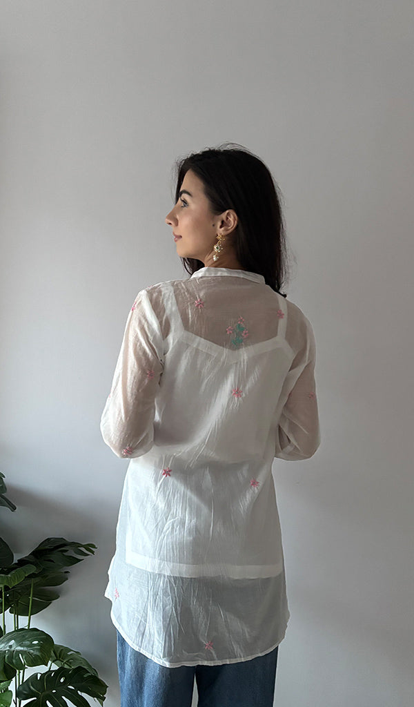 Sophia Women's Lakhnavi Handcrafted Mul Chanderi Chikankari Top - HONC0372965