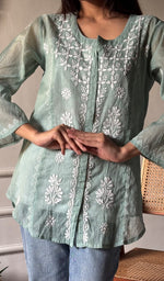 Load image into Gallery viewer, Vaanya Women's Lakhnavi Handcrafted Mul Chanderi Chikankari Top - HONC0334161
