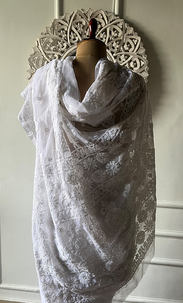 Women's Lucknowi Handcrafted  Faux-Georgette Chikankari Saree - HONC0228974