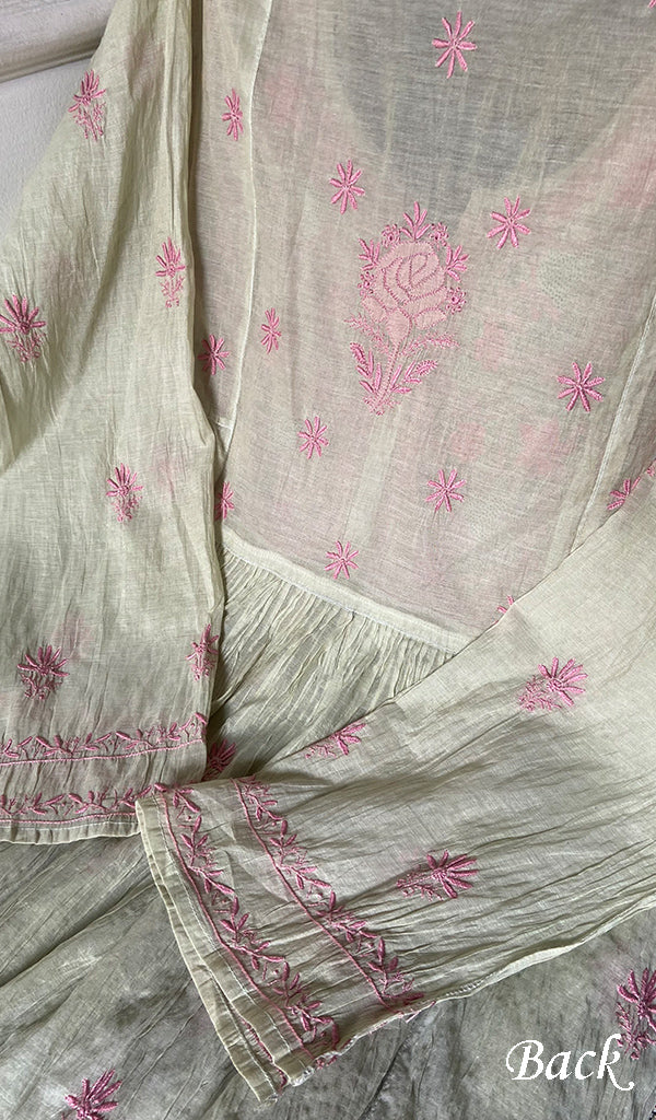 Women's Lakhnavi Handcrafted Mul Chanderi Unstitched Chikankari Full Suit - HONC0284754