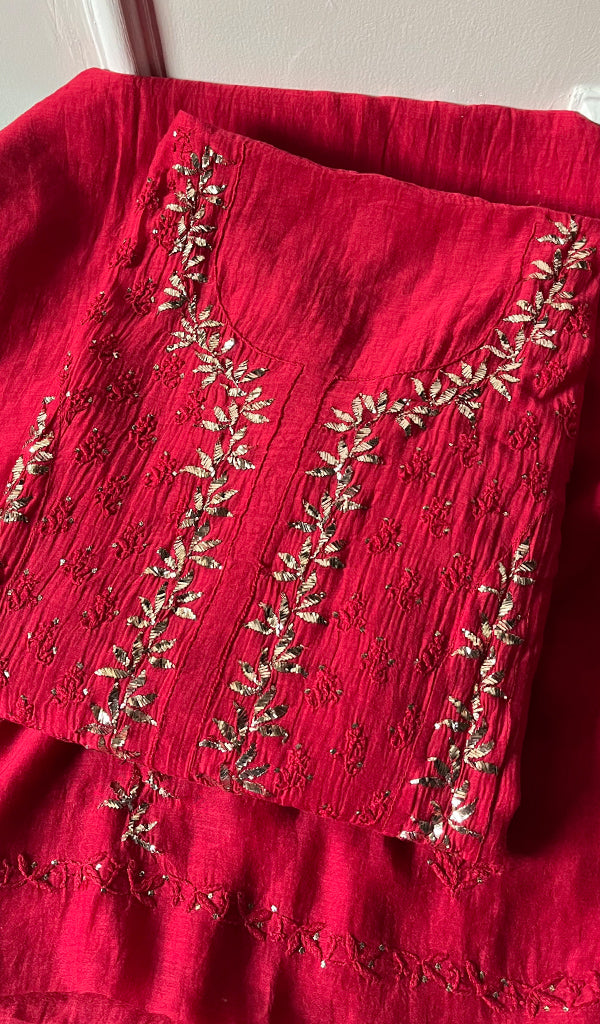 Red Stitched Kurta And Dupatta Set