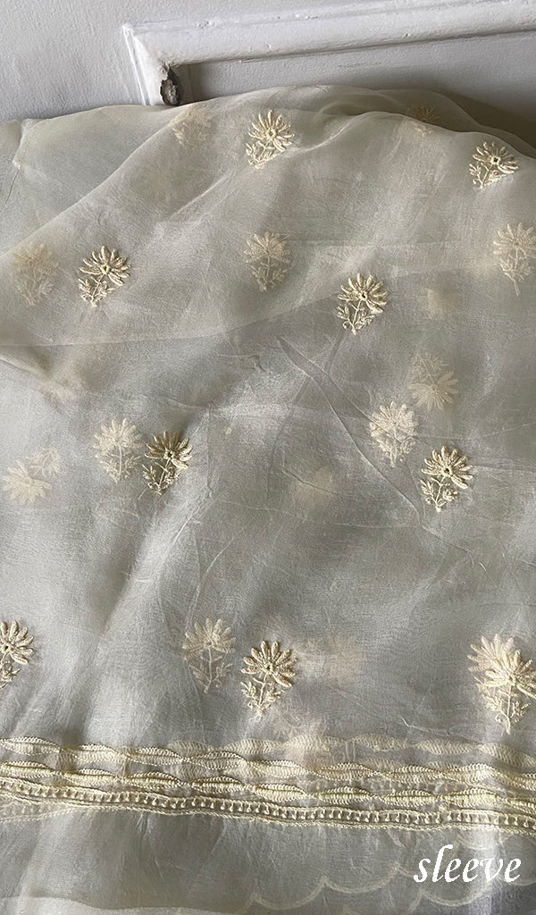 Women's Lakhnavi Handcrafted Pure Organza Chikankari Unstitched Kurta And Dupatta Set- HONC0333533