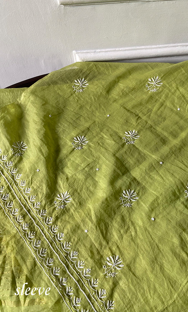 Women's Lakhnavi Handcrafted Mul Chanderi Unstitched Chikankari Full Suit Material - HONC0328322