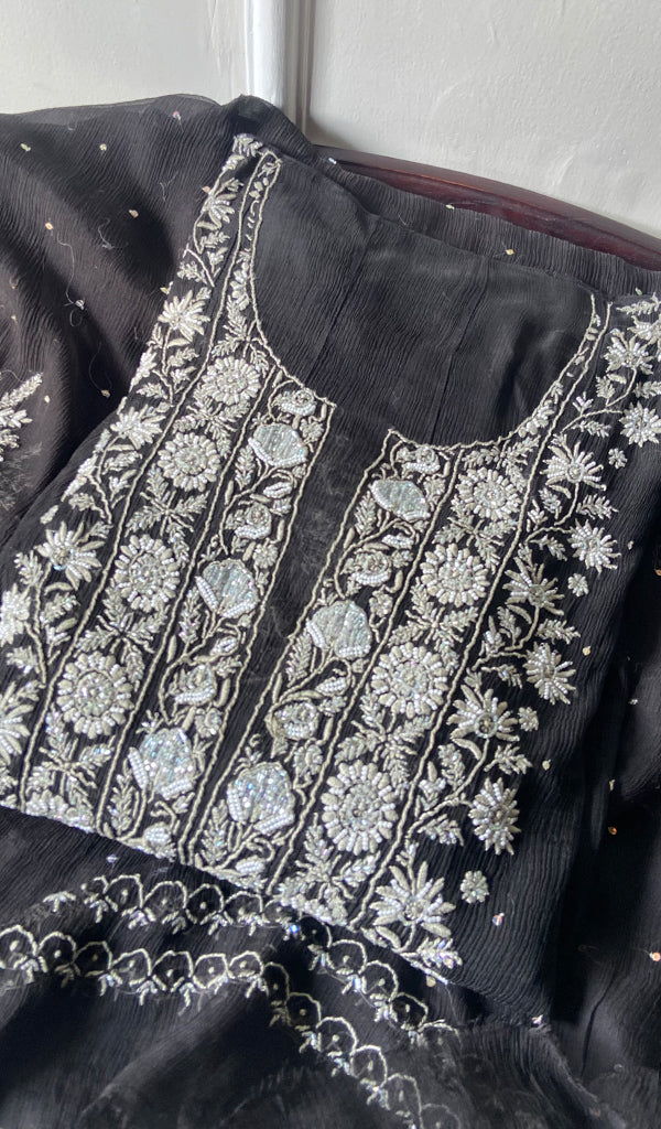 Women's Lakhnavi Handcrafted Pure Chiffon  Semi - Stitched Anarkali And Dupatta Set - HONC0268271