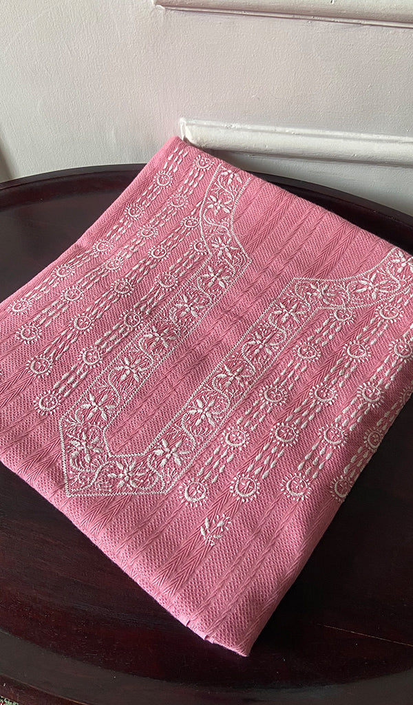 Aarya Lucknowi Handcrafted Cotton Unstitched Chikankari Unstitched Unisex Kurta Fabric - HONC0544214