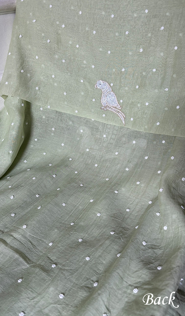 Chidiya Women's Lakhnavi Handcrafted Mul Chanderi Unstitched Kurta And Dupatta Set- HONC0349598