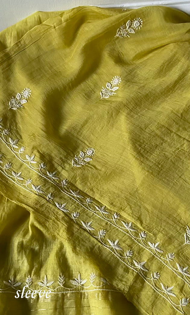 Women's Lakhnavi Handcrafted Mul Chanderi Unstitched Kurta And Dupatta Set- HONC0309531