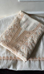 将图像加载到图库查看器中， Mehr Women&#39;s Lakhnavi Handcrafted Maheshwari Mul Chanderi Unstitched Kurta And Dupatta Set - HONC0278923
